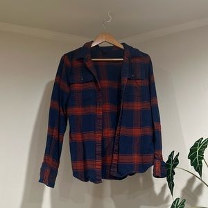 Patagonia blue and reddish orange flannel